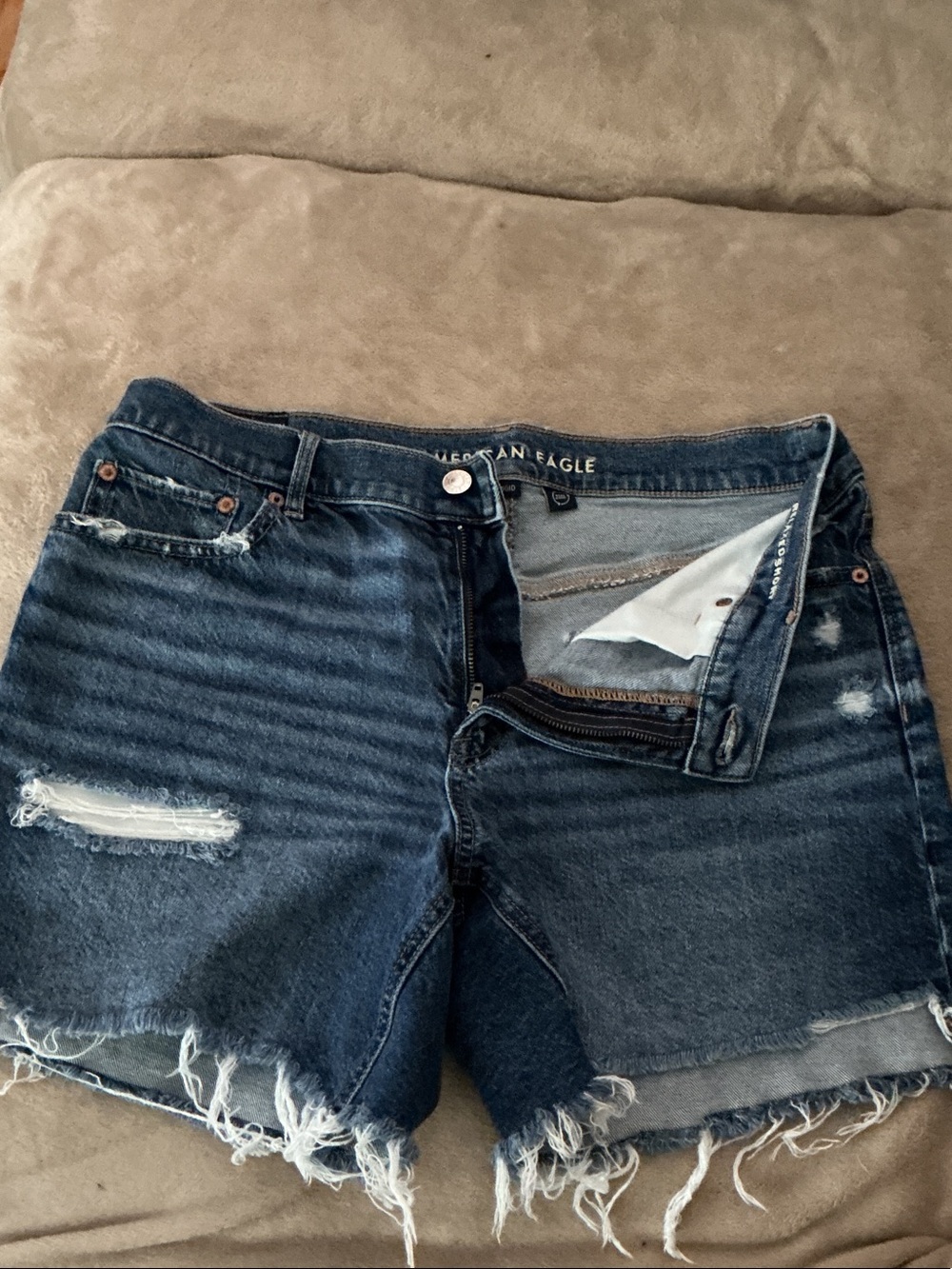 American Eagle Outfitters Dark Blue Distressed Denim Cutoff Shorts